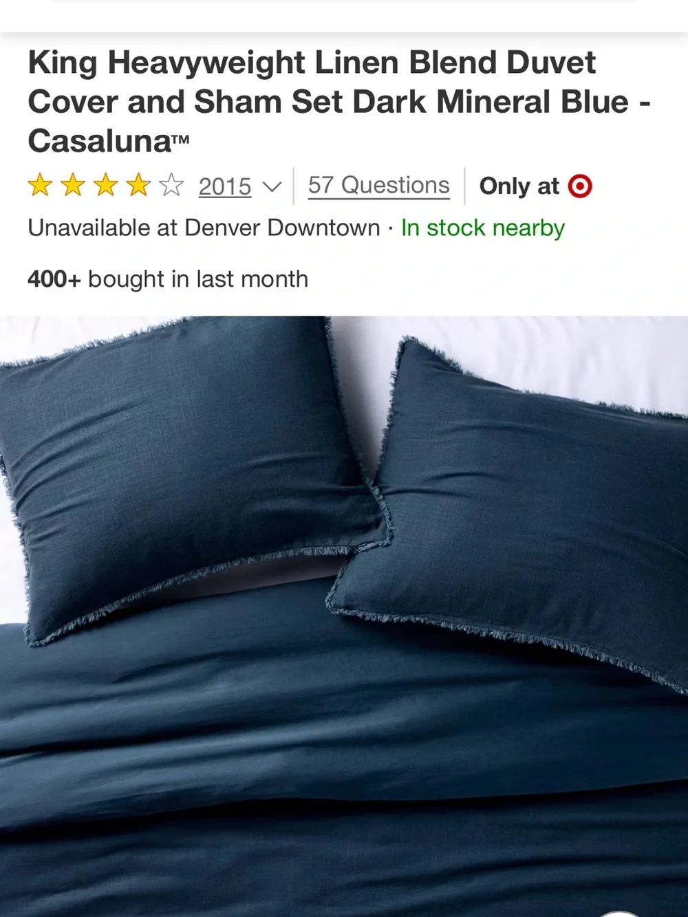 Casaluna Dark Mineral Blue Linen-Blend Duvet Cover & Sham Set